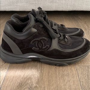 Chanel Black Suede and Mesh Sneakers